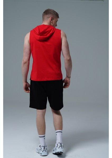 Pure Comfort - Kırmızı Rahat Kesim Kapüşonlu Erkek Spor Atleti