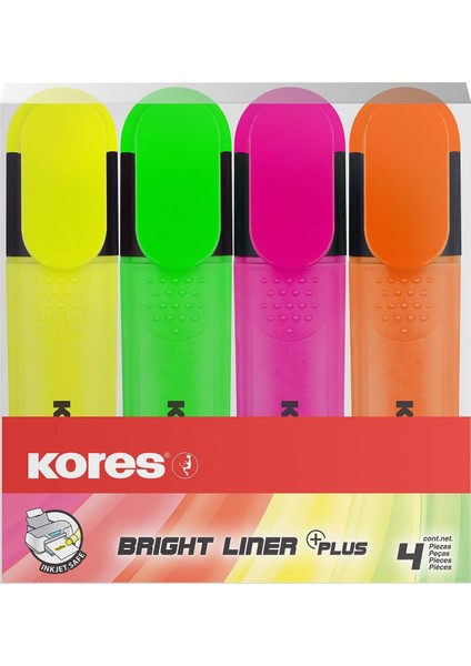 TM36140 Işaret Kalemlerine 4'lü Set Bright Liner, Sarı/yeşil/turuncu/pembe
