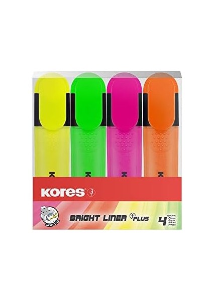 TM36140 Işaret Kalemlerine 4'lü Set Bright Liner, Sarı/yeşil/turuncu/pembe