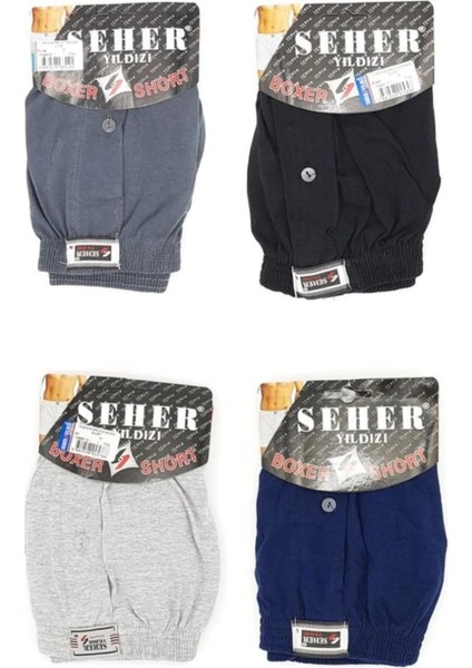 Yıldızı Seher Erkek Boxer 4'lü Paket Lacivert-Füme-Gri-Siyah Asorti