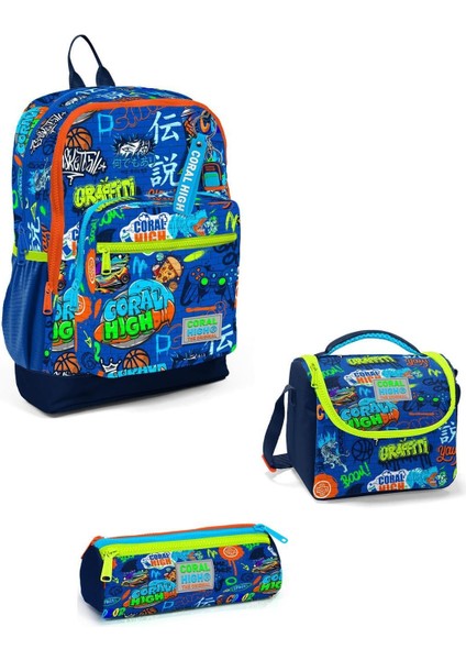 Kids Saks Mavi Grafiti Desenli 3’Lü Okul Çanta Seti 3set23767