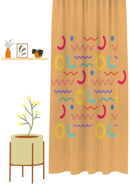 Geometrik Çizgi Şekiller Özel Tasarım Desenli Dijital Baskılı (Tek Kanat) Modern Şık Fon Perde