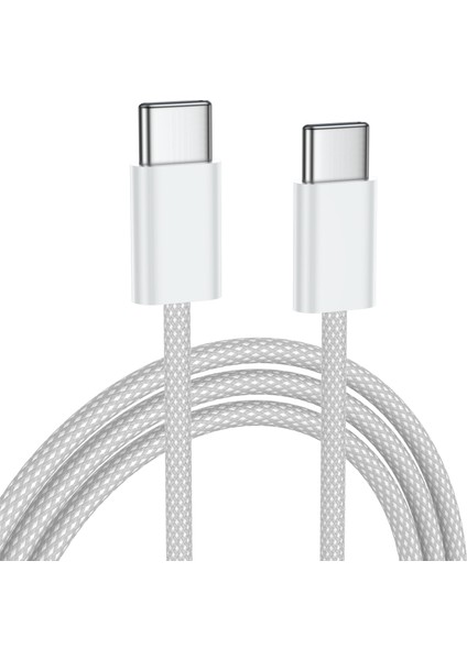 Type C To Type C 60WATT 20V/3A Android Huawei Xiaomi Apple iPhone 15 Hızlı Şarj Kablosu Beyaz 1 Metre