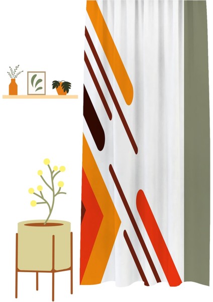 Geometrik Çizgi Şekiller Özel Tasarım Desenli Dijital Baskılı (Tek Kanat) Modern Şık Fon Perde