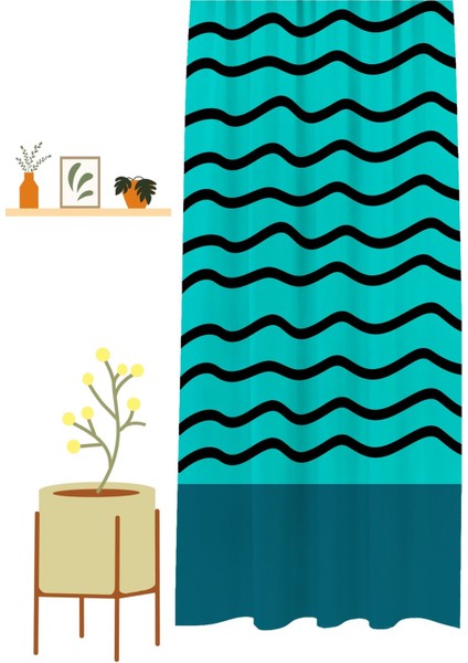 Geometrik Çizgi Şekiller Özel Tasarım Desenli Dijital Baskılı (Tek Kanat) Modern Şık Fon Perde