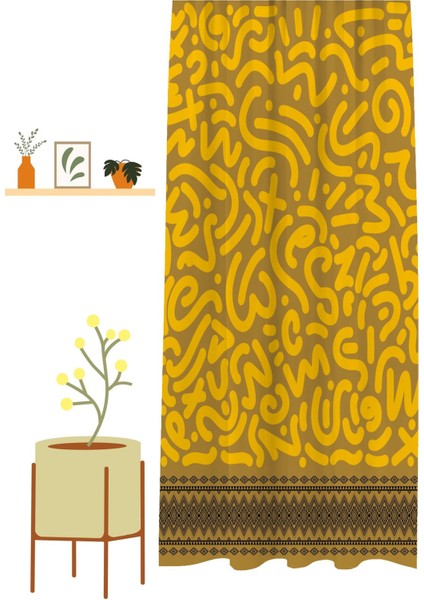Geometrik Çizgi Şekiller Özel Tasarım Desenli Dijital Baskılı (Tek Kanat) Modern Şık Fon Perde