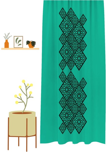 Geometrik Çizgi Şekiller Özel Tasarım Desenli Dijital Baskılı (Tek Kanat) Modern Şık Fon Perde