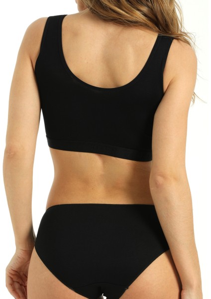 Kadın Bambu Kalın Askılı Çıkarılabilir Pedli Büstiyer Nefes Alan Yumuşak Dokulu Slim Fit Siyah fiyatları