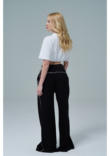 Soft Touch Premium Slit Palazzo Pants - Siyah Yüksek Bel Modal Kumaşlı Yırtmaçlı Kadın Palazzo Bol Paça Eşofman Altı fiyatları