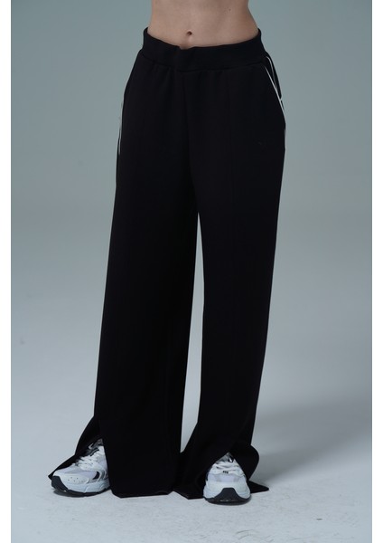 Soft Touch Premium Slit Palazzo Pants - Siyah Yüksek Bel Modal Kumaşlı Yırtmaçlı Kadın Palazzo Bol Paça Eşofman Altı modelleri