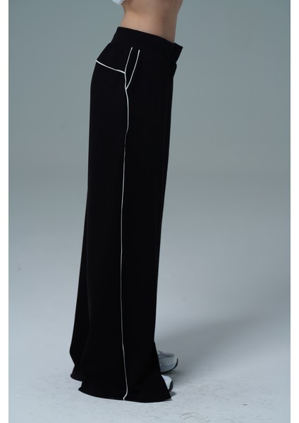 Soft Touch Premium Slit Palazzo Pants - Siyah Yüksek Bel Modal Kumaşlı Yırtmaçlı Kadın Palazzo Bol Paça Eşofman Altı fırsatları
