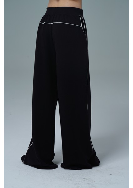 Soft Touch Premium Slit Palazzo Pants - Siyah Yüksek Bel Modal Kumaşlı Yırtmaçlı Kadın Palazzo Bol Paça Eşofman Altı indirimleri