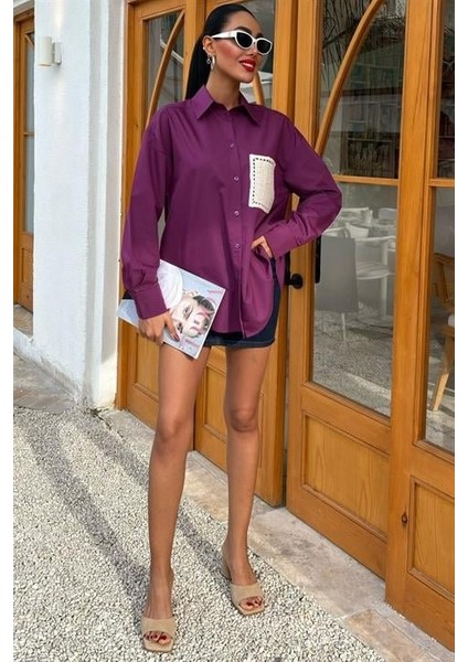 Süzine Cepli Arkası Yırtmaçlı Oversize Gömlek 3420 modelleri