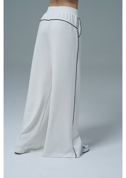 Soft Touch Premium Slit Palazzo Pants - Bej Yüksek Bel Modal Kumaşlı Yırtmaçlı Kadın Palazzo Bol Paça Eşofman Altı fırsatları