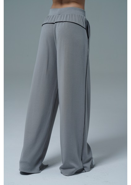 Soft Touch Premium Slit Palazzo Pants - Gri Yüksek Bel Modal Kumaşlı Yırtmaçlı Kadın Palazzo Bol Paça Eşofman Altı fırsatları