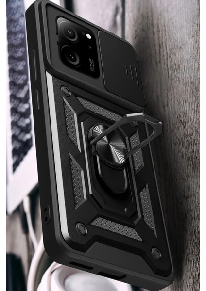 Xiaomi Mi 13T Pro Kılıf Pars Lens Yüzüklü Silikon - Kırmızı Glstd
