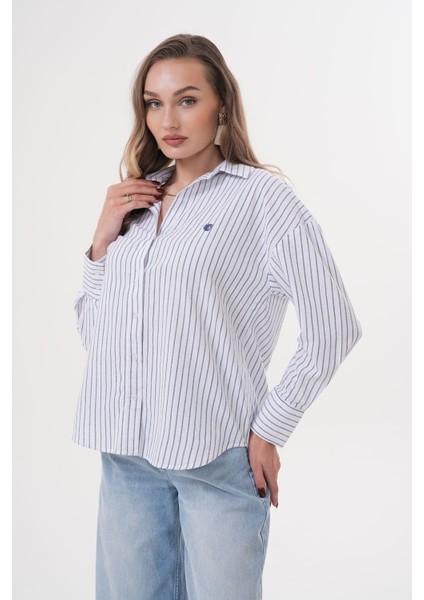 Kadın Çizgili 100%PAMUK Regular Gömlek fırsatları