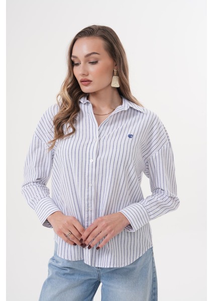 Kadın Çizgili 100%PAMUK Regular Gömlek indirimleri