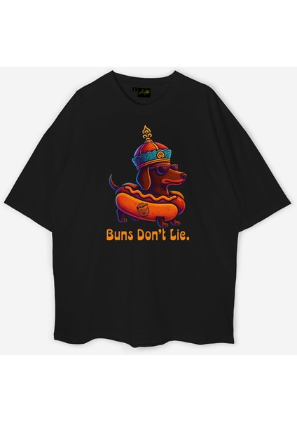 Oversize Unisex Hotdog Tişört – Buns Don’t Lie Baskılı Tasarım | Sokak Stili Komik Tshirt