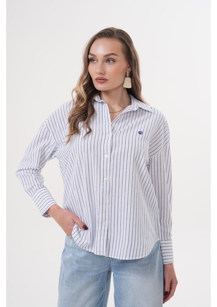 Kadın Çizgili 100%PAMUK Regular Gömlek