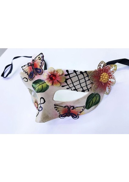 Kelebek Ve Çiçek Işlemeli Venedik Maskesi Kırmızı Renk 10x18 Cm fiyatları