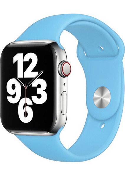 Apple Watch Series SE/10/9/8/7/6/5/4/3 46mm-45mm-44mm-42mm Uyumlu M/L Silikon Kordon Bebek Mavisi