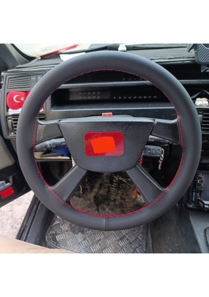 Dikişli Direksiyon Kılıfı Siyah Deri Kırmızı Dikişli Fıat Tipo Için