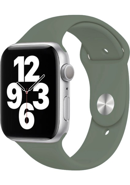 Apple Watch Series SE/11/10/9/8/7/6/5/4/3 46mm-45mm-44mm Uyumlu S/M Silikon Kordon Zeytin Yeşili