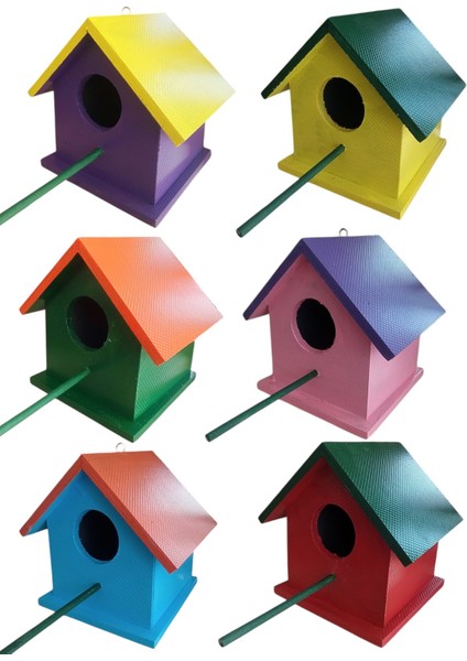 Home Ahşap Kuş Yuvası Dış Mekan Suya Dayanıklı 6 Adet