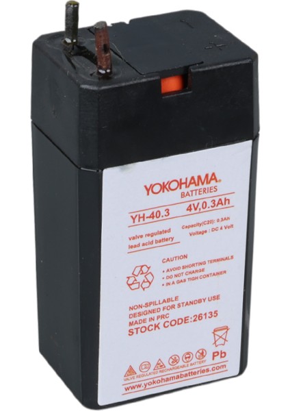 Yokohama Yh-40.3 4 Volt - 0.3 Amper Akü (25.5X19.5X48 Mm)