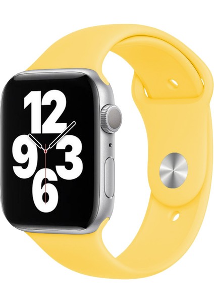 Apple Watch Series SE/10/9/8/7/6/5/4/3 46mm-45mm-44mm-42mm Uyumlu M/L Silikon Kordon Sarı
