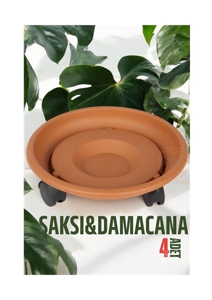 Tekerlekli Saksı Altığı 4 Adet 37 cm Kahve