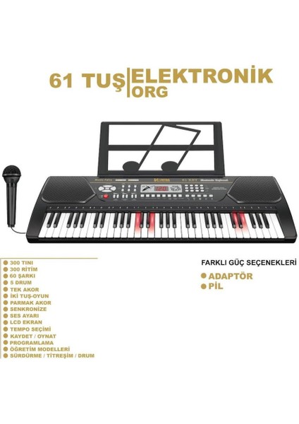 TFL-328-21 Vlektro Kutulu 61 Tuş Büyük LCD Ekranlı Elektronik Büyük Org fiyatları