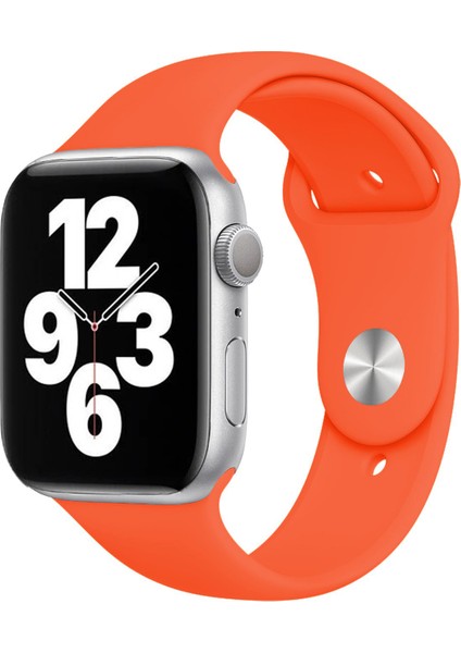 Apple Watch Series SE/10/9/8/7/6/5/4/3 46mm-45mm-44mm-42mm Uyumlu M/L Silikon Kordon Turuncu
