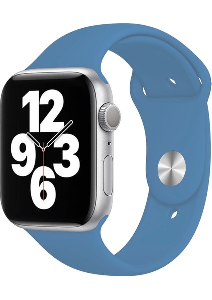 Apple Watch Series SE/11/10/9/8/7/6/5/4/3 Uyumlu 42mm-41mm-40mm-38mm S/M Silikon Kordon Loş Mavi