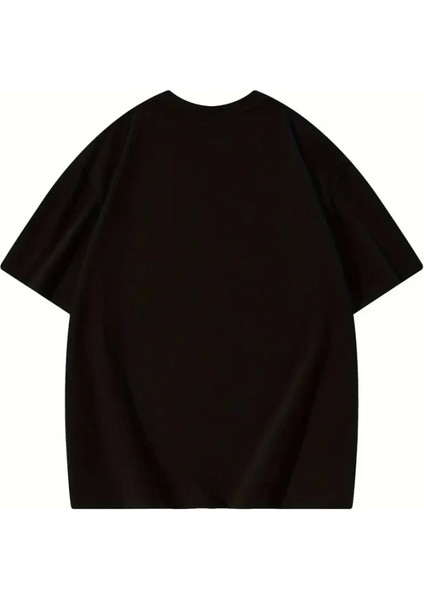 Thousand Baskılı Oversize Bisiklet Yaka T-Shirt - Siyah