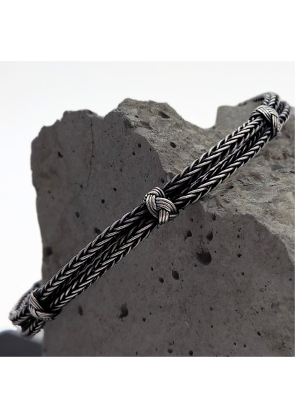 Oksitli Gümüş Kazaziye Çift Zincir Bileklik - 1000 Ayar Gümüş Ince Örgü El Işçiliği Bileklik modelleri