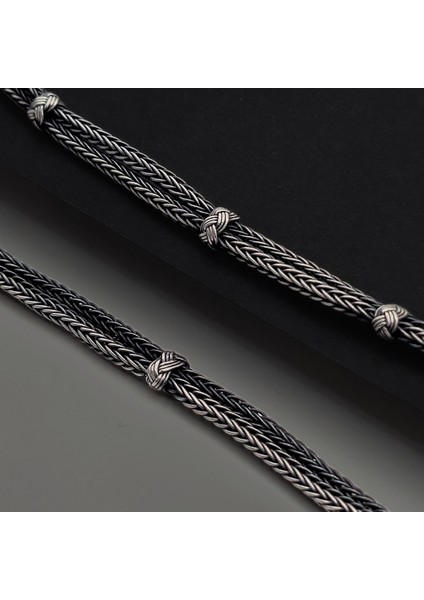 Oksitli Gümüş Kazaziye Çift Zincir Bileklik - 1000 Ayar Gümüş Ince Örgü El Işçiliği Bileklik fırsatları