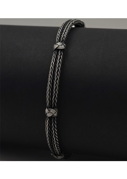 Oksitli Gümüş Kazaziye Çift Zincir Bileklik - 1000 Ayar Gümüş Ince Örgü El Işçiliği Bileklik indirimleri