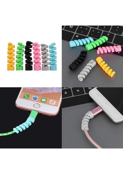 ® 4lü Apple, Android Şaj Kablosu Koruyucu Silikon Spiral Yay Aparat