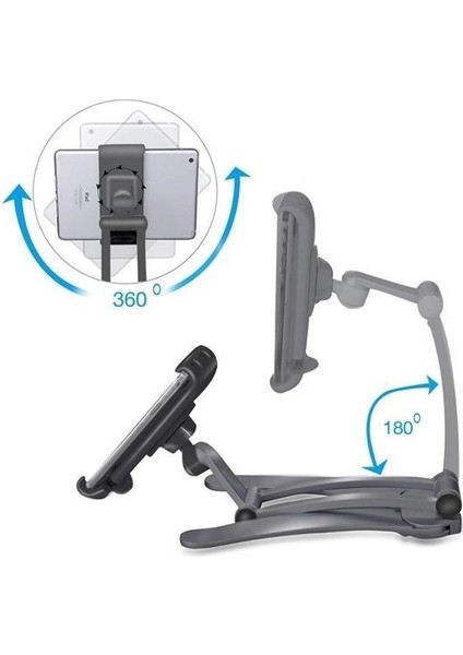 ® 360 Derece Dönebilen Mutfak Masaüstü Telefon Tablet Tutucu Ayarlanabilir Esnek Ayaklı Metal