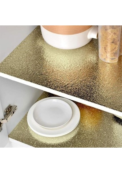 ® 10 Metre Kendinden Yapışkanlı Silinebilir Mutfak Tezgah Üstü Sticker Folyo Gold Renk