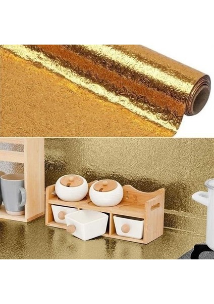 ® 10 Metre Kendinden Yapışkanlı Silinebilir Mutfak Tezgah Üstü Sticker Folyo Gold Renk