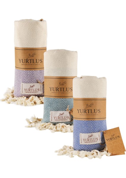 3 Adet - 95X180 cm - 100% Pamuk Peştemal Plaj , Spa ve Banyo Havlusu , Üstün Yumuşaklık