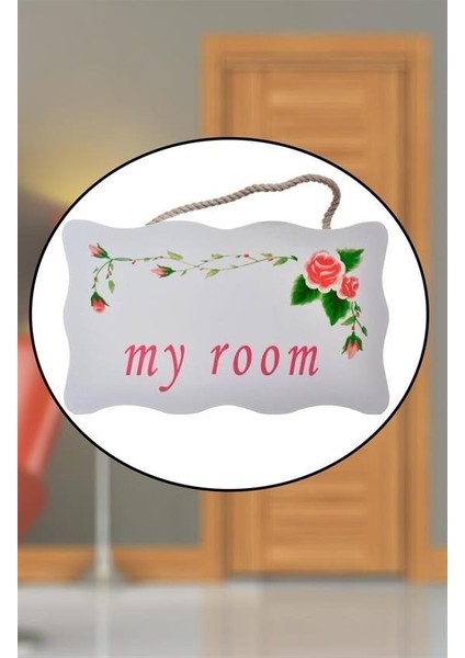 ® Decotown My Room Benim Odam Dekoratif Çiçek Desenli Kapı Askısı