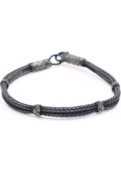 Oksitli Gümüş Kazaziye Çift Zincir Bileklik - 1000 Ayar Gümüş Ince Örgü El Işçiliği Bileklik