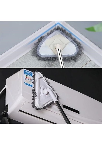 ® Teleskopik Saplı 150 cm Üçgen Mop Cam Duvar Tavan Fayans Parke Temizleyici Mop