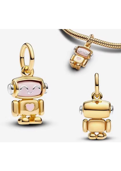 Gümüş Gold Renk Döndürülebilir Yüz Robotu Sarkan Charm fiyatları
