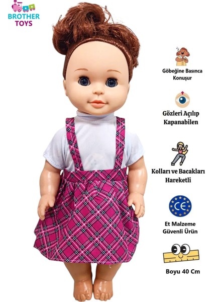 Göbeğine Basınca Konuşan Cam Gözlü Oyuncak Et Cansu Bebek Büyük Boy 40 Cm.