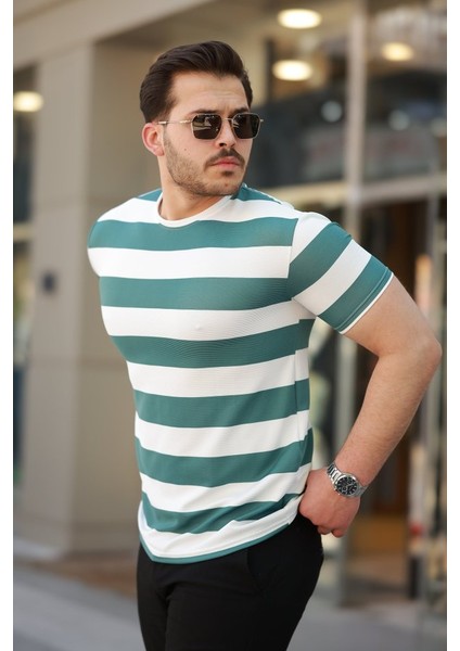 Erkek Çift Renk Pamuklu Örme Kumaş Kısa Kollu T-Shirt